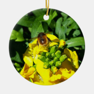 Bee on Yellow Flowers Ceramic Tree Decoration