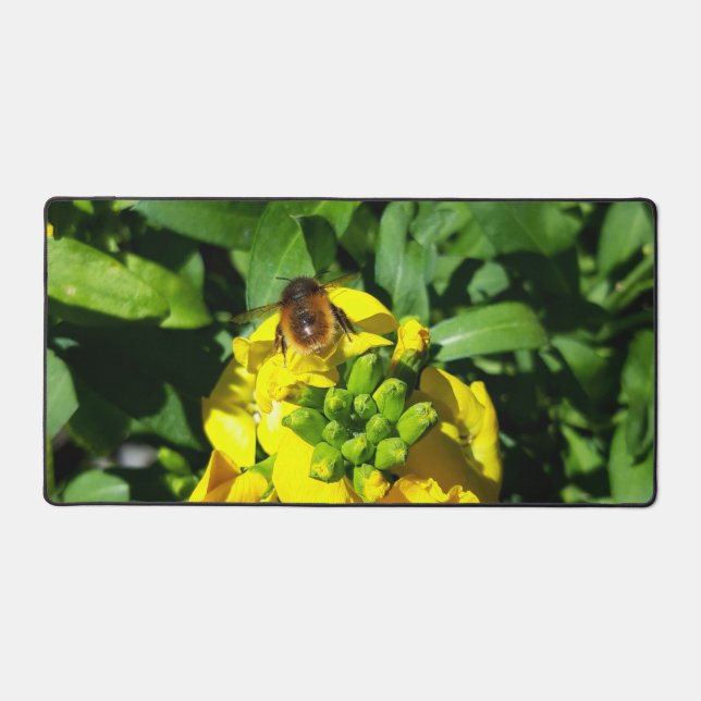 Bee on Yellow Flowers Desk Mat (Front)