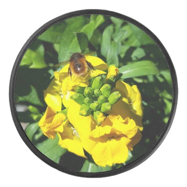 Bee on Yellow Flowers Hockey Puck (Front)