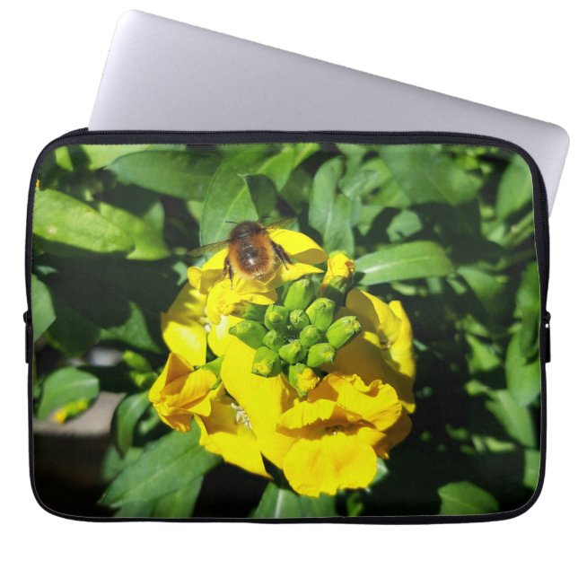 Bee on Yellow Flowers Laptop Sleeve (Front)