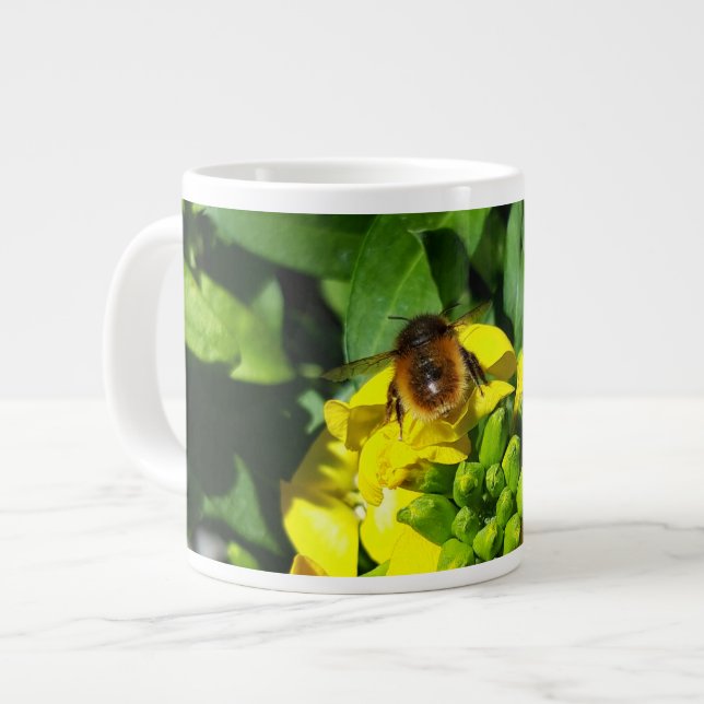 Bee on Yellow Flowers Large Coffee Mug (Front Left)