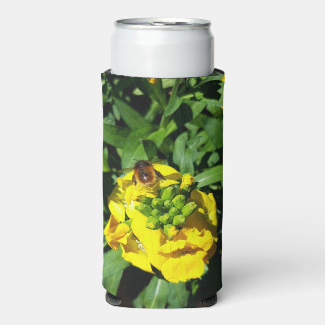 Bee on Yellow Flowers Seltzer Can Cooler (Seltzer Front)