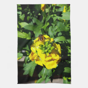 Bee on Yellow Flowers Tea Towel