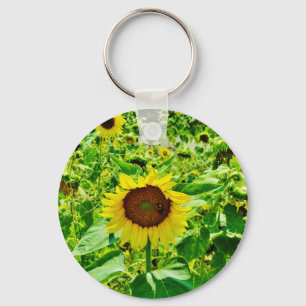Bee on yellow Sunflower Key Ring