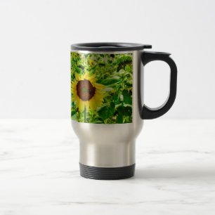 Bee on yellow Sunflower Travel Mug