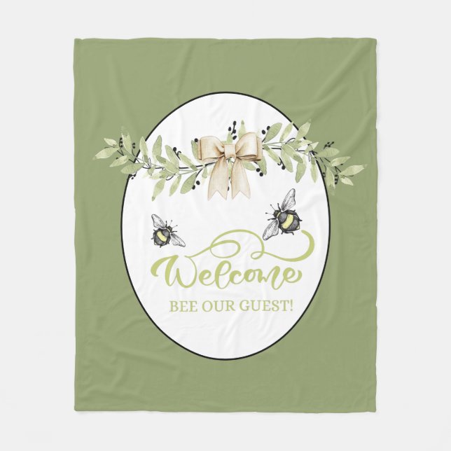 Bee Our Guest | Welcoming Green Fleece Blanket (Front)