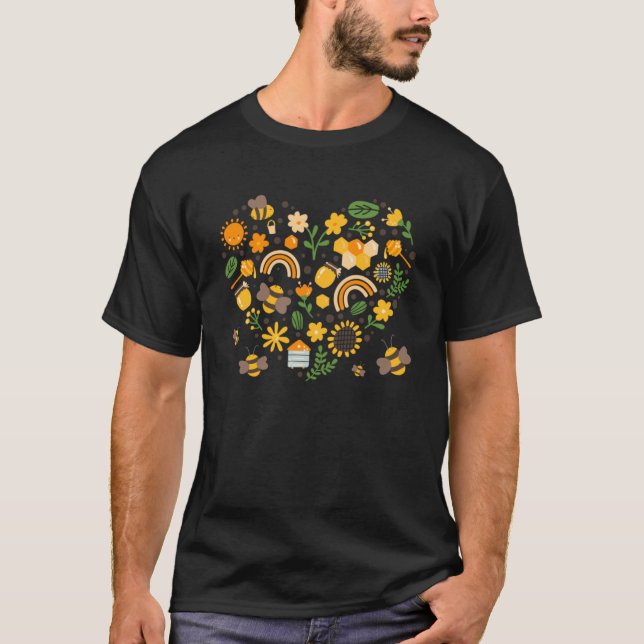 Bee Outfit Idea For Women With Flowers Heart & Bum T-Shirt (Front)
