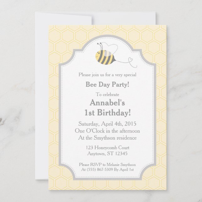 Bee Party Bumble Honeycomb Invitations (Front)