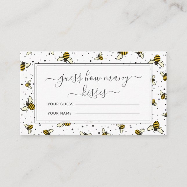 Bee Pattern Guess How Many Kisses Bridal Game Enclosure Card (Front)