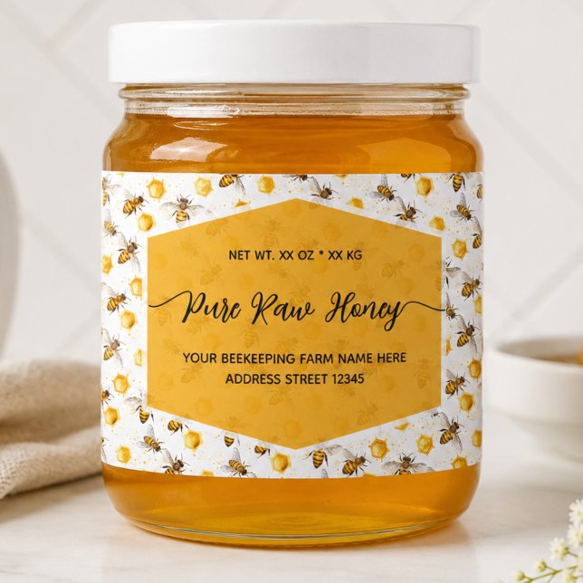 Bee pattern Honey Jar Labels  (Creator Uploaded)