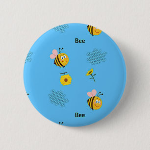 Bee pattern on blue 6 cm round badge