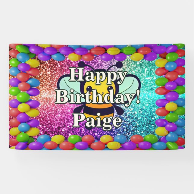 Bee Personalised character birthday banner (Horizontal)