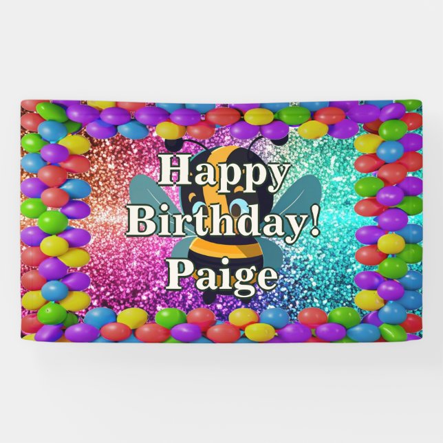 Bee Personalised character birthday banner (Horizontal)