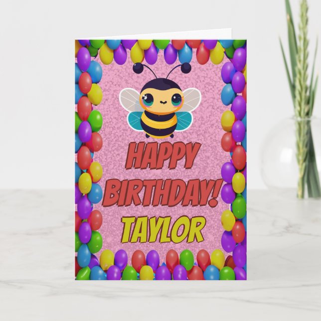 Bee Personalised Fun Greeting Birthday Card (Front)