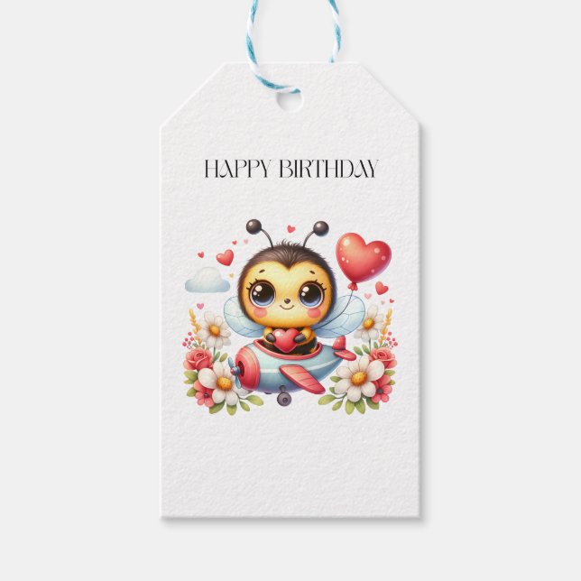 Bee Pilot Birthday Gift Tags (Front)