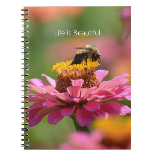 Bee Pink Zinnia Flower Garden (my photography) Notebook
