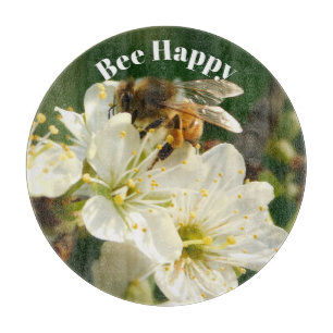 Bee & Plum Blossoms: Macro Art Glass Board