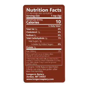 Bee Pollen Nutrition Facts Dark Amber Label