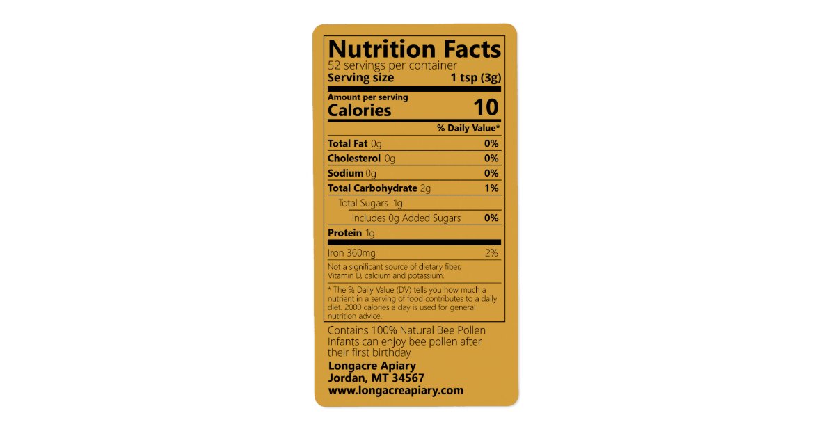 bee-pollen-nutrition-facts-light-amber-label-zazzle