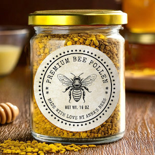 Bee pollen vintage style label with honey bee