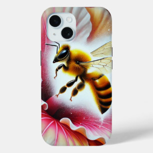 Bee Pollinating a Blooming Hibiscus Flower iPhone 15 Case