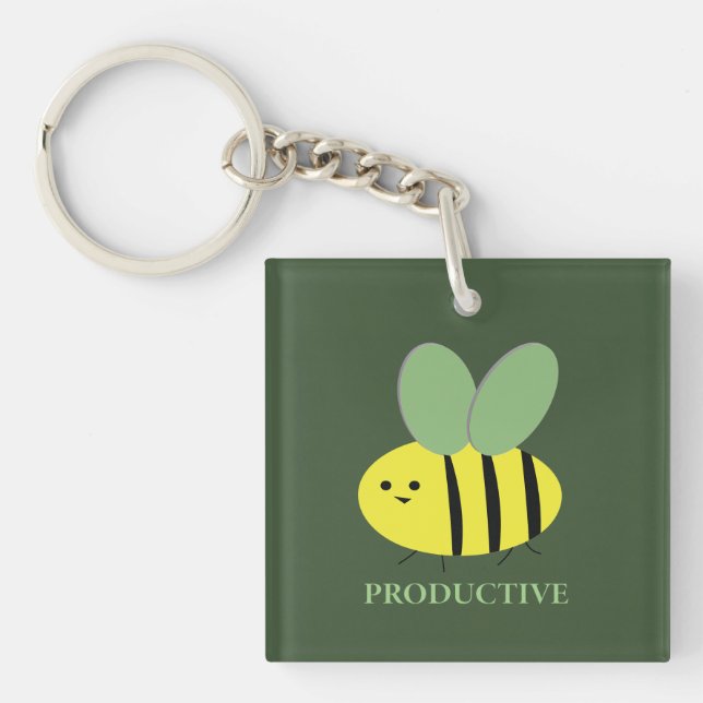 Bee Productive, Green Key Ring (Front)