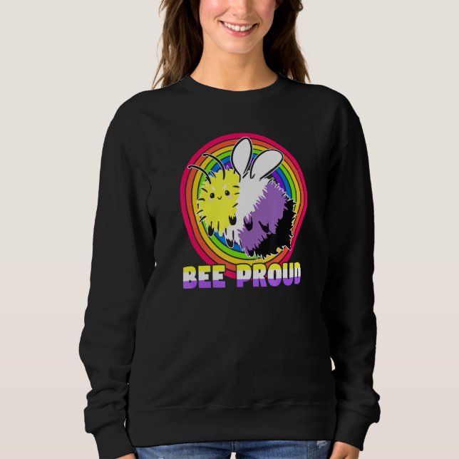Bee Proud Non Binary Bee Lgbt Colour Non-Binary Fl Sweatshirt (Front)