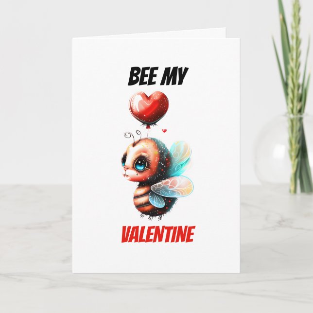 Bee puns | Bee my Valentine cute honey bee pun Holiday Card (Front)