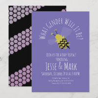 Bee Purple Black Gender Reveal Invitation