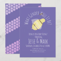 Bee Purple Yellow Gender Reveal Invitation