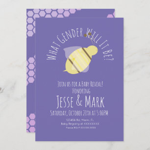 Bee Purple Yellow Gender Reveal Invitation