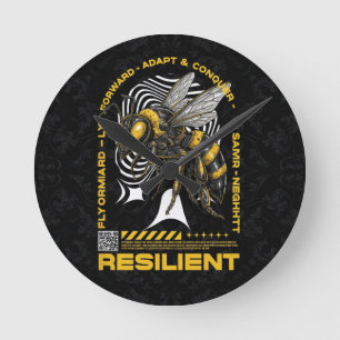 Bee Resilient – Motivational Bee Positivity Design Round Clock
