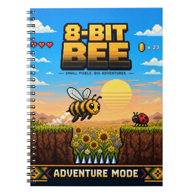 Bee, Retro 8-Bit Pixel Art Notebook (Front)