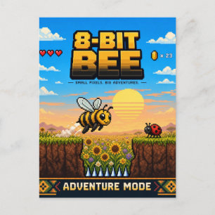 Bee, Retro 8-Bit Pixel Art Postcard