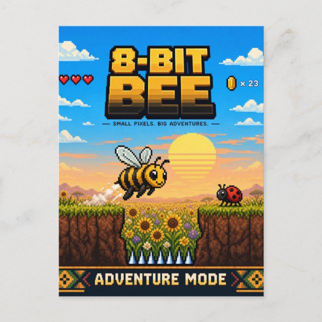 Bee, Retro 8-Bit Pixel Art Postcard (Front)