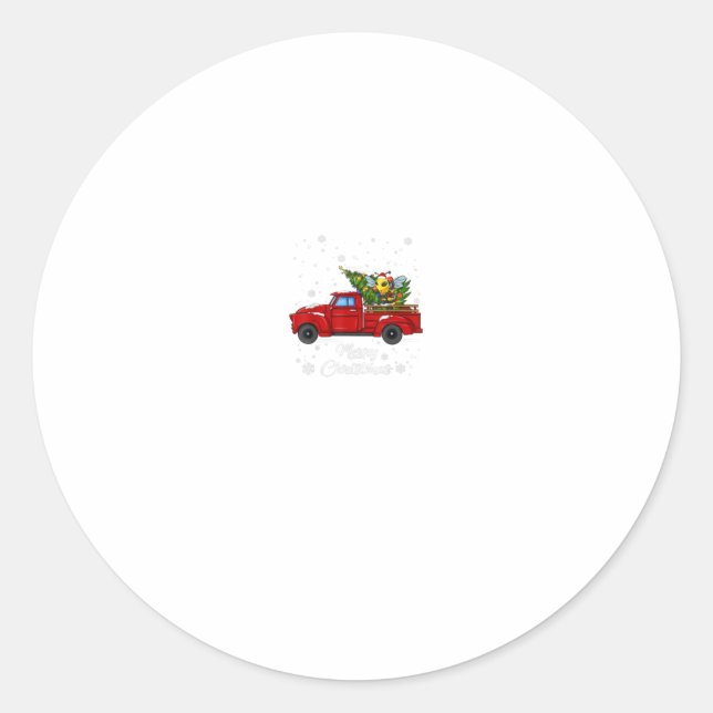 Bee Riding Red Truck Merry Christmas X-as Ugly Classic Round Sticker (Front)