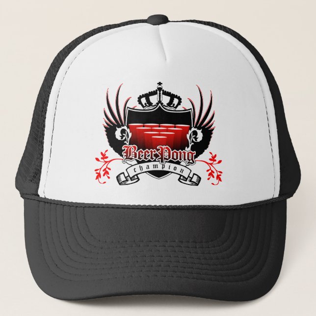 bee rpong champion royal crest trucker hat (Front)