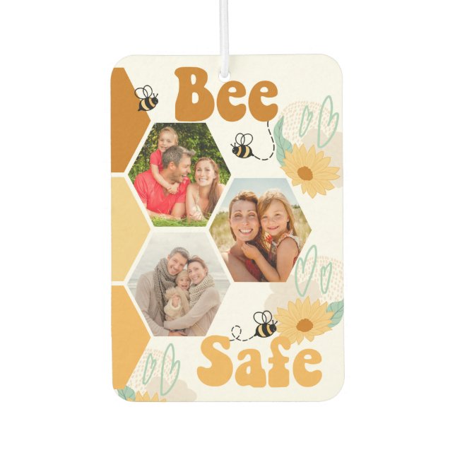 Bee Safe 3 Photo Honeycomb Collage Car Air Freshener (Front)