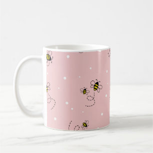 Bee seamless pattern on pastel background. Vintage Coffee Mug