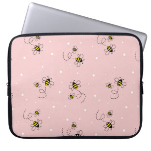 Bee seamless pattern on pastel background. Vintage Laptop Sleeve