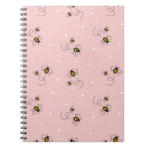 Bee seamless pattern on pastel background. Vintage Notebook