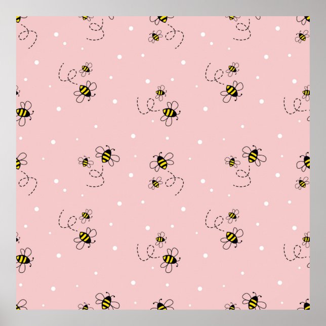 Bee seamless pattern on pastel background. Vintage Poster (Front)