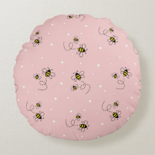 Bee seamless pattern on pastel background. Vintage Round Cushion