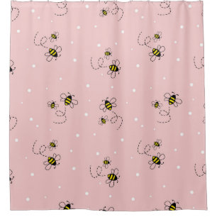 Bee seamless pattern on pastel background. Vintage Shower Curtain