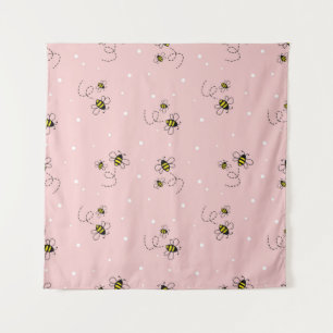 Bee seamless pattern on pastel background. Vintage Tapestry