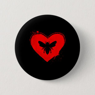 Bee Silhouette Heart Shape Valentine Bee Lovers 6 Cm Round Badge
