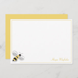Bee Simple Border Yellow Name Note Card