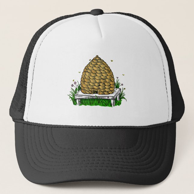 bee skep colour trucker hat (Front)