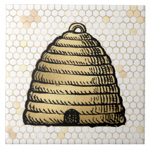 Bee Skep Hive Rustic Gold Honeycomb Tile
