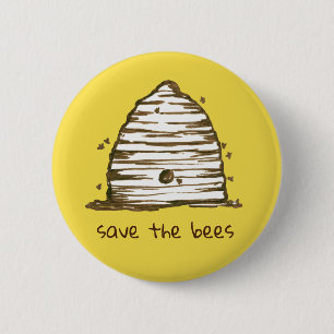 Bee Skep Save The Bees Yellow 6 Cm Round Badge